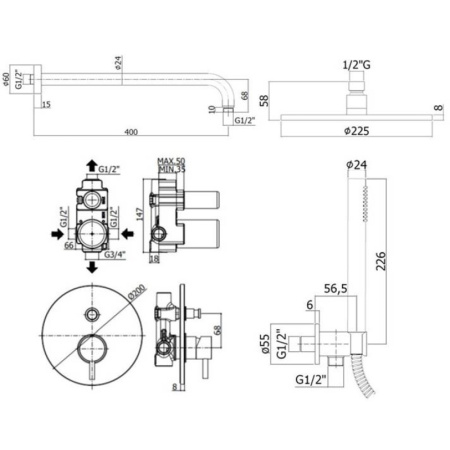 душевой комплект paffoni light kitlig015no 22.5 см, черный матовый